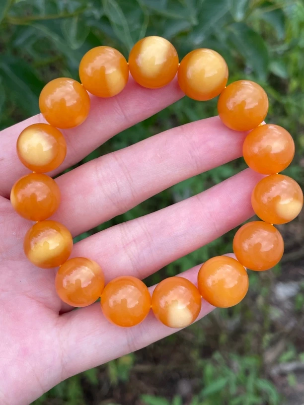 精品缅黄14mm单圈手串，鸡油黄，颜色浓郁，玉性十足