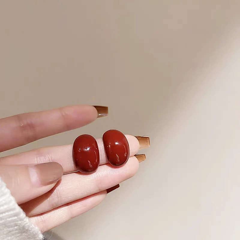 非金属树脂耳饰 S925银针复古港风红豆耳环赫本风百搭时尚耳饰品