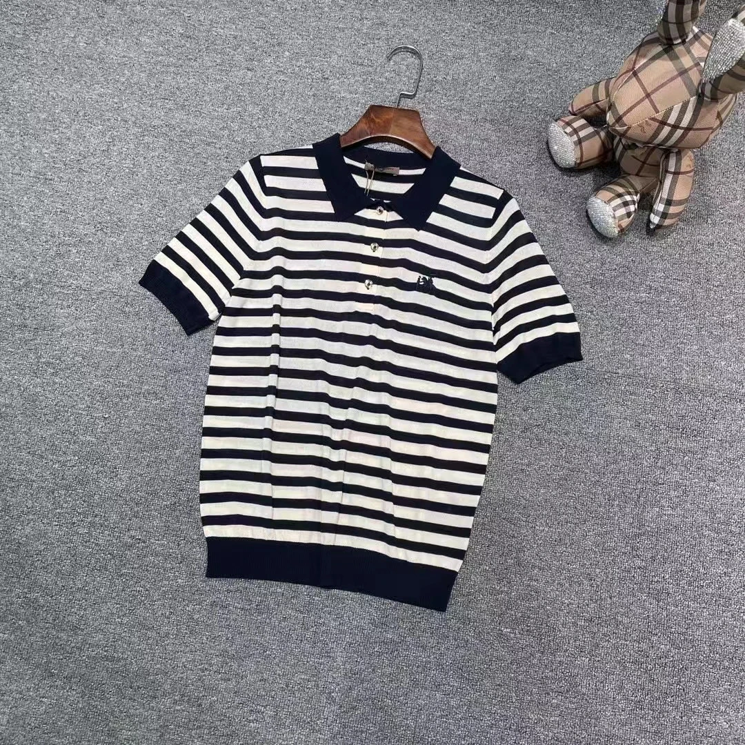 19276 新款夏季百搭经典爆撞色时尚休闲气质款条纹短袖高档针织衫