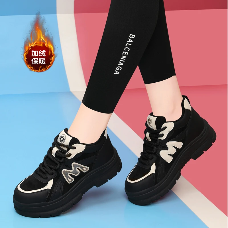 老爹鞋女显脚小2025新款鞋子秋冬加绒厚底增高软底轻便运动休闲鞋