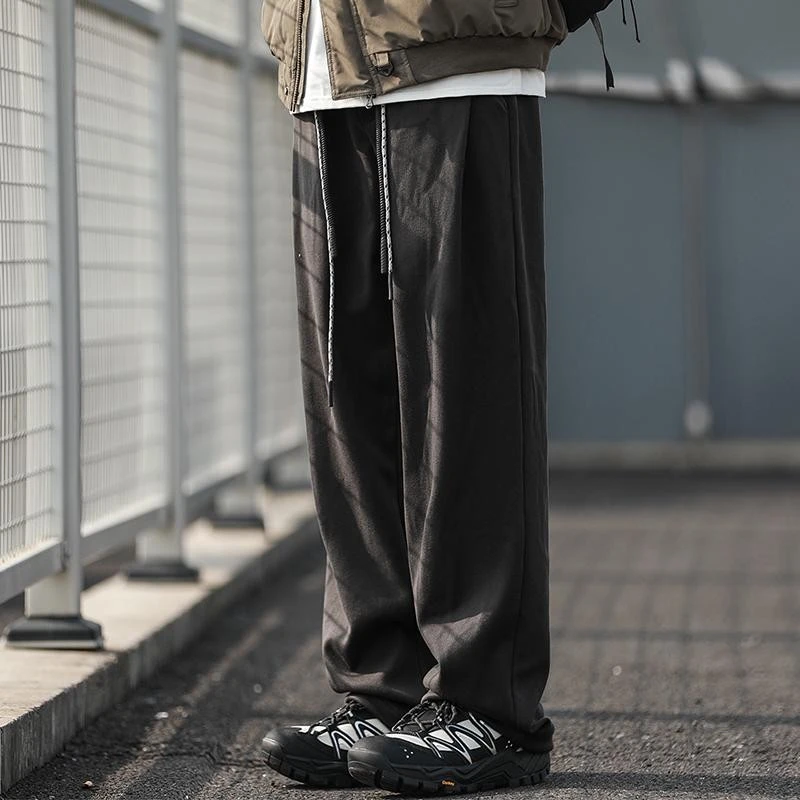 440g重磅加厚s日系复古冬季男士休闲毛呢微锥裤宽松阔腿长裤子