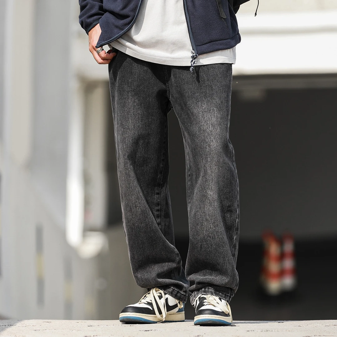 340gWTESCAPE美式复古春秋男士基础水洗阔腿牛仔裤宽松休闲直筒裤