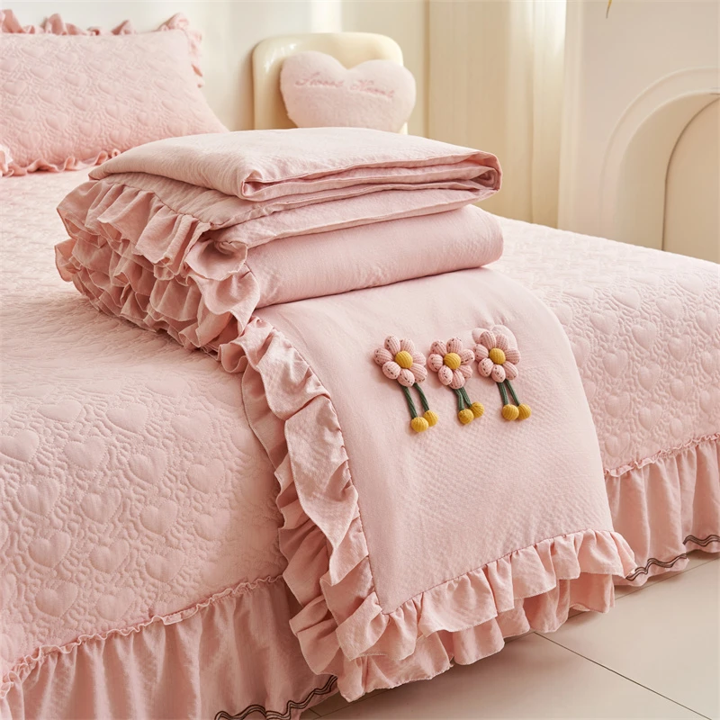 韩式泡泡纱床盖款夏凉被四件套公主风花边夏被空调被可机洗薄被子