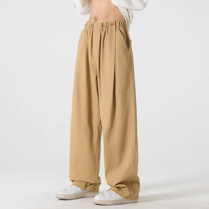 男士秋季纯棉工装裤百搭宽松直筒阔腿时尚潮牌男款纯色休闲长裤潮