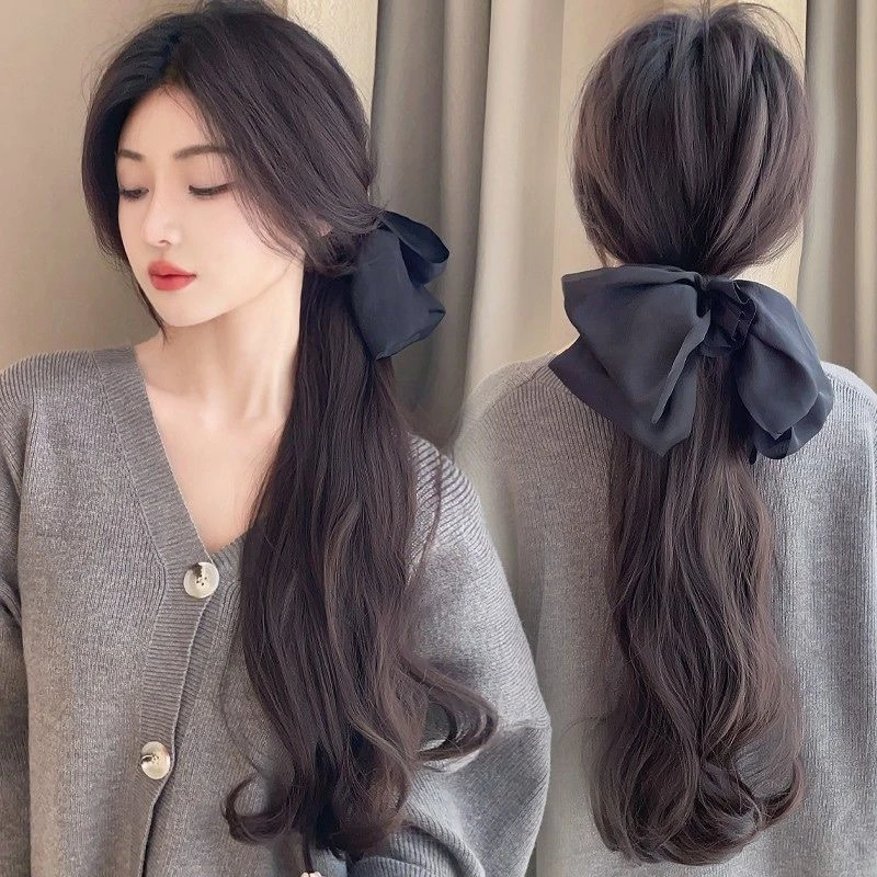 低马尾女长发抓夹式大波浪卷发韩式假马尾蝴蝶结仿真发自然假辫子