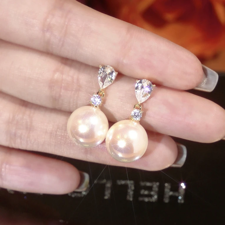 合金合成锆石耳饰 气质时尚轻奢锆石珠珠耳环