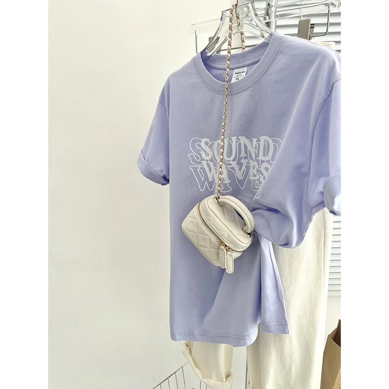 时尚潮牌潮圆领短袖T恤薰衣草日常夏季ins女城市风貌青春流行潮流