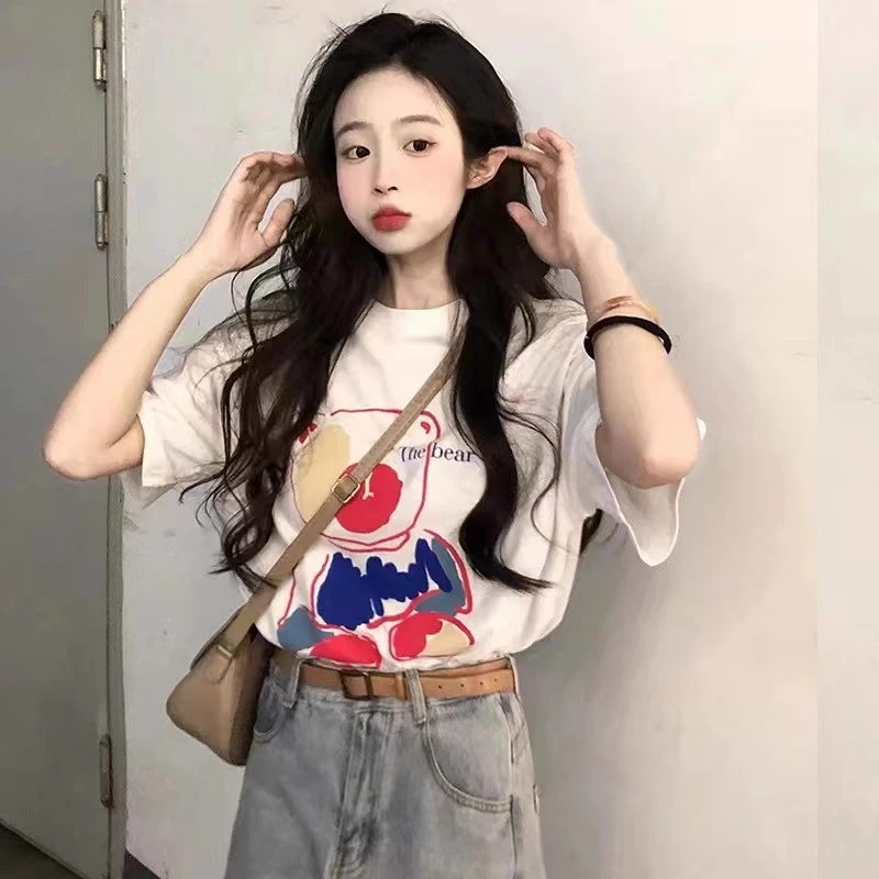 白色短袖t恤女夏季2025年新款纯棉上衣ins潮牌宽松中长款百搭体恤