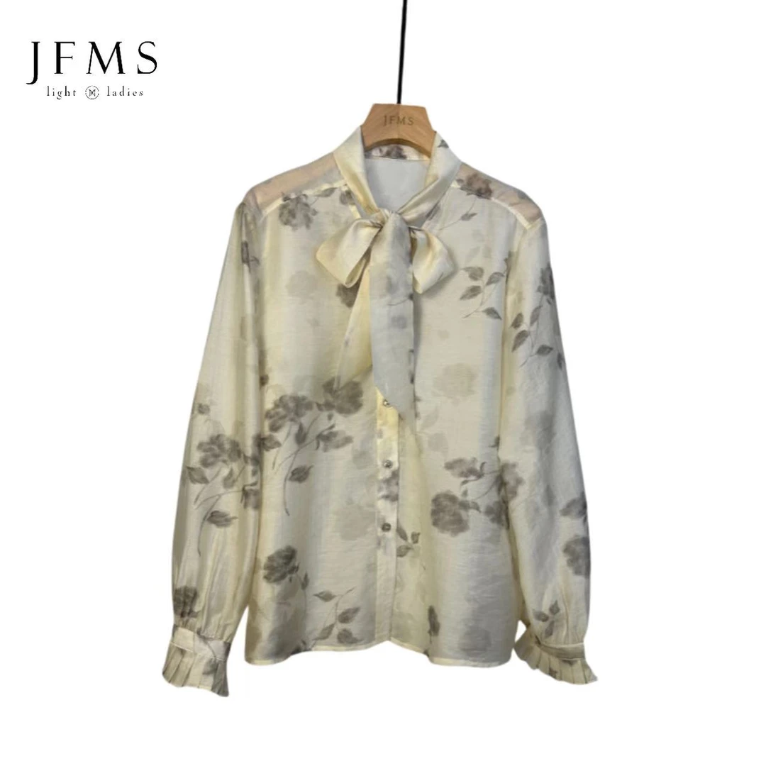 法式独特别致内搭衬衫高级感时尚洋气漂亮印花系带衬衫上衣女Z618