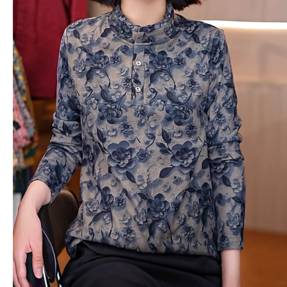0035-4新款时尚休闲小衫（蓝花）