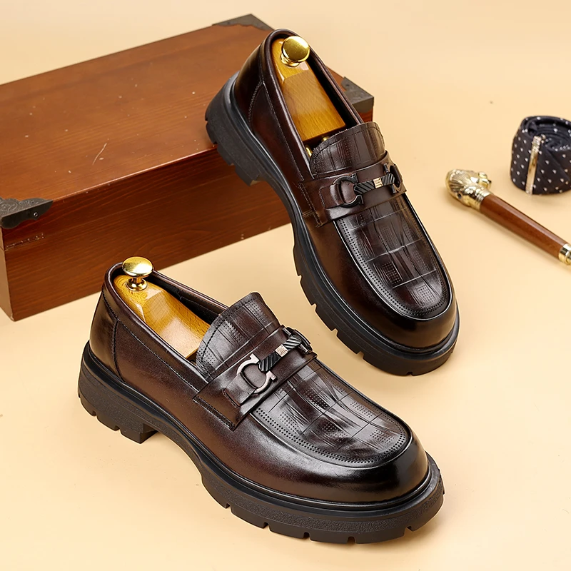 2025新款头层牛皮商务休闲百搭软底软面套脚厚底乐福鞋~A8866