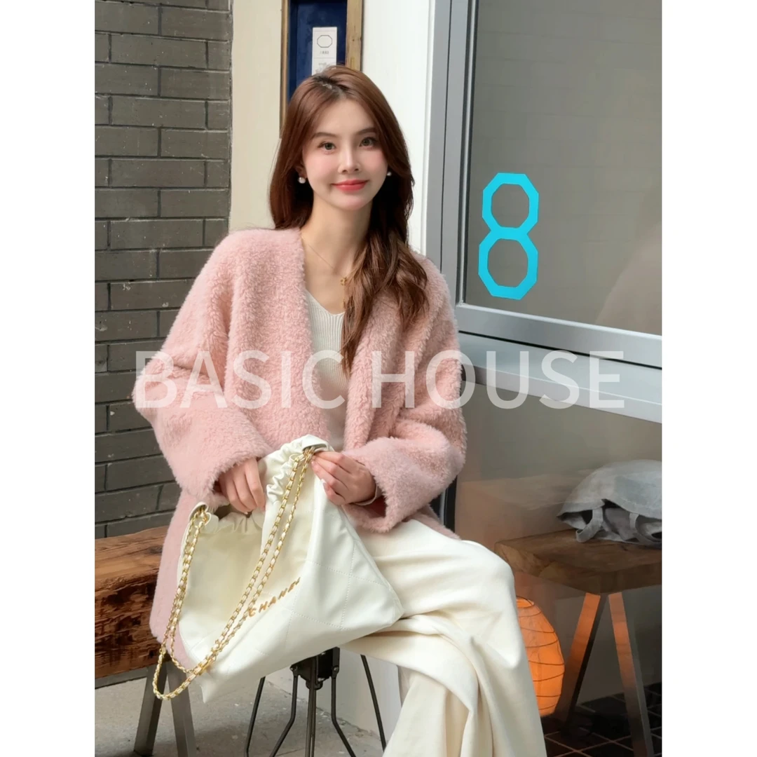 Basic House/百家好秋冬季V装领时尚气质高级羊毛大衣女A