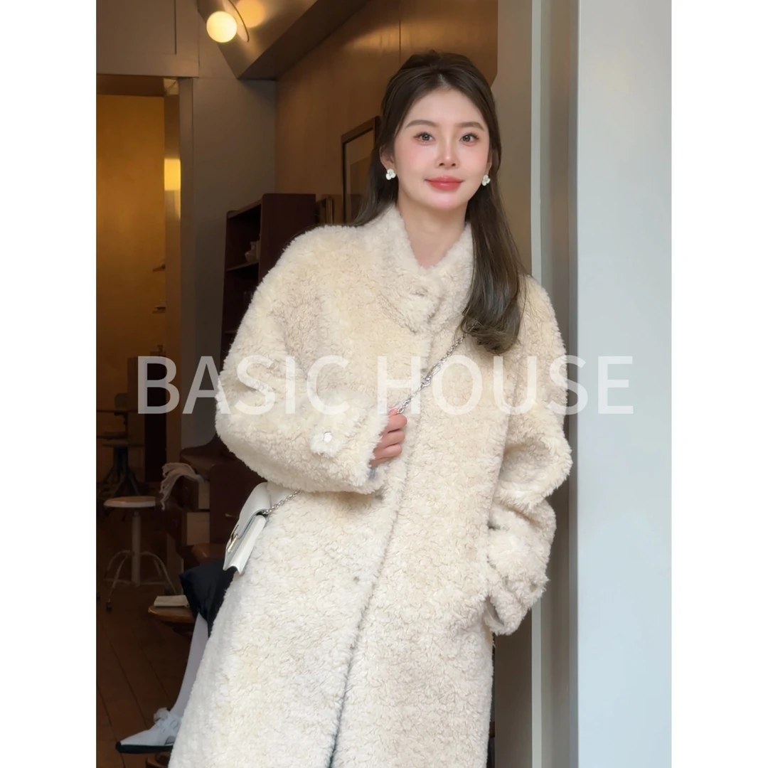 Basic House/百家好秋冬季立领时尚气质高级羊羔毛大衣女C