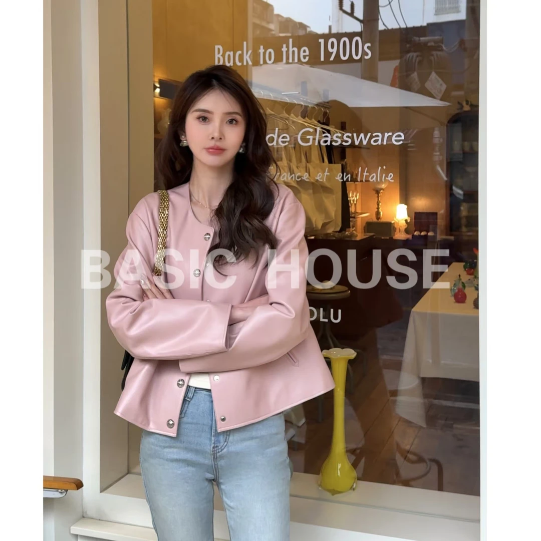 Basic House/百家好2024春秋季新款时尚百搭皮衣外套女A