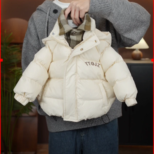 儿童2024冬季新品假两件时尚韩版连帽设计师款羽绒服保暖58227