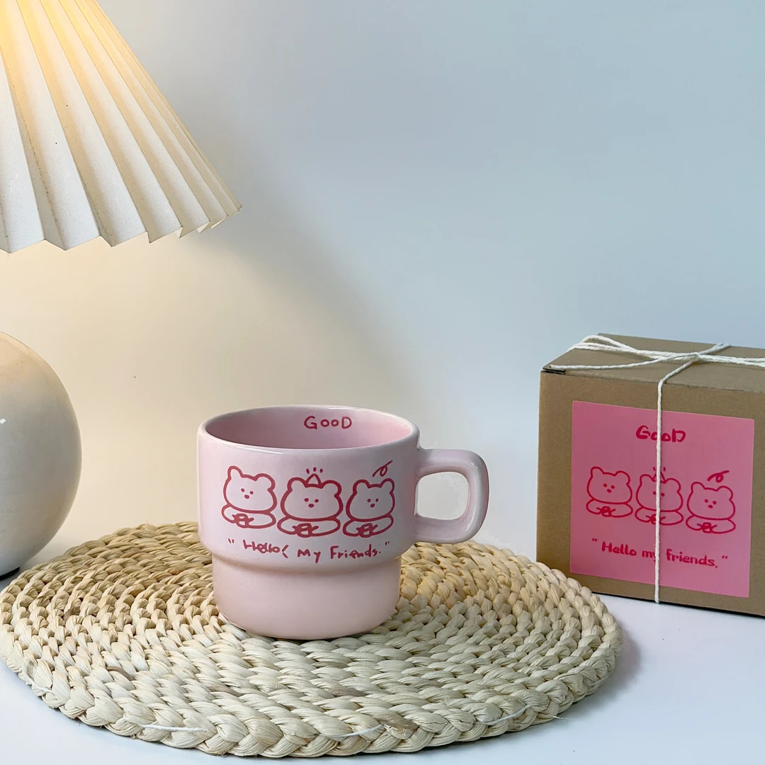 可爱小熊陶瓷马克杯牛奶咖啡杯ins风礼盒装圣诞节水杯闺蜜情侣杯