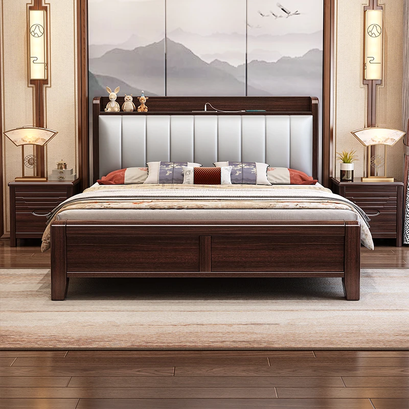 紫金檀木新中式大床家用简约卧室双人床储物高箱轻奢禅意 K231207