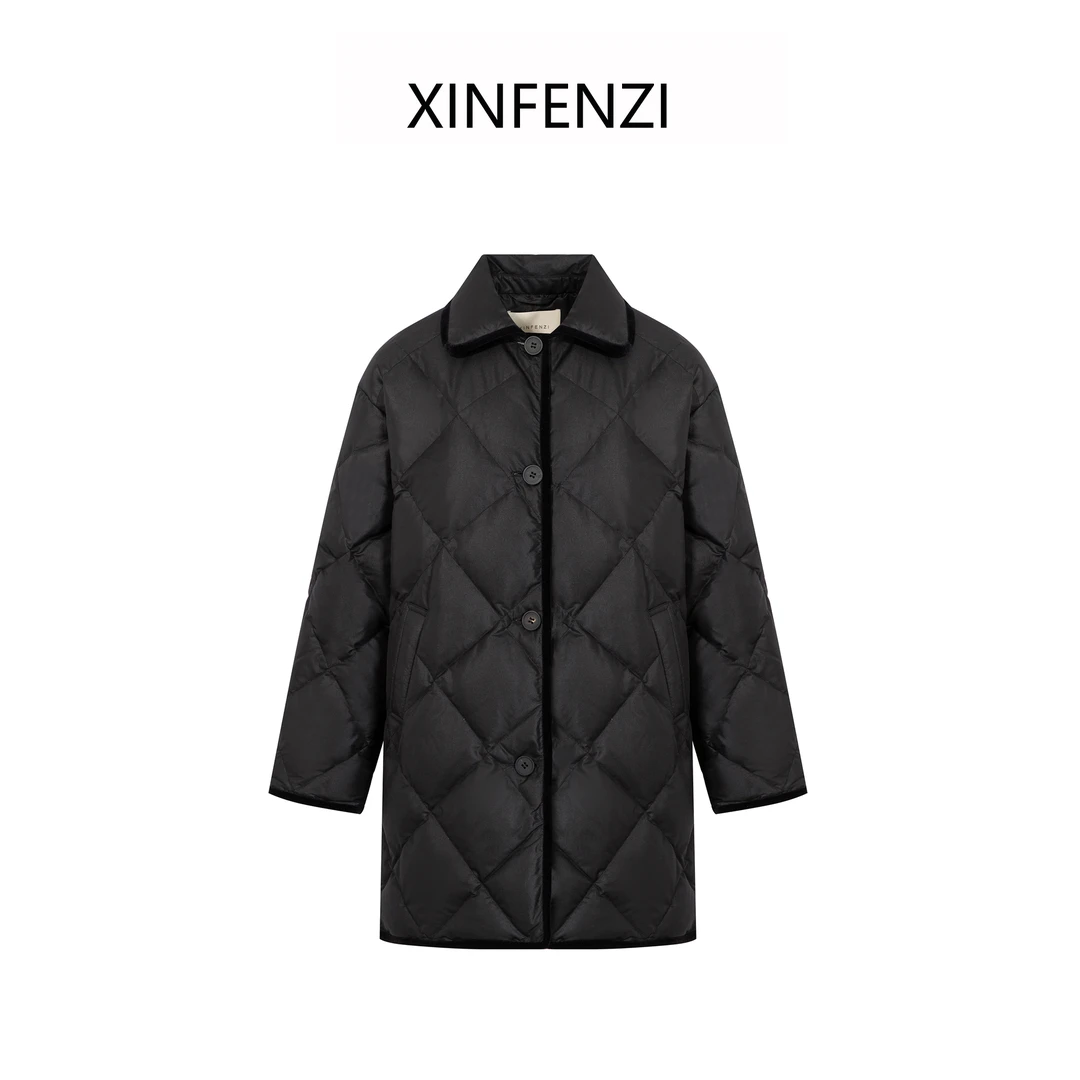 【海德公园】XINFENZI 简约大方款菱形格羽绒服 WJK34112