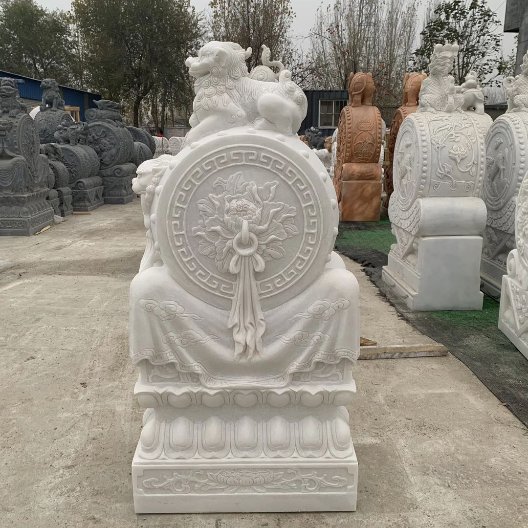 汉白玉门墩庭院别墅大门门口摆件雕刻小象抱箍石貔貅小狮子石狮子