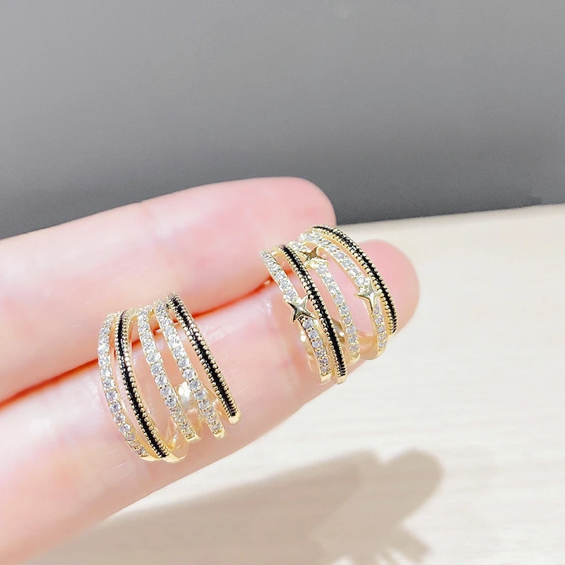 铜合金耳饰 东大门微镶锆石爪子轻奢精美仙女耳饰S925银针耳钉