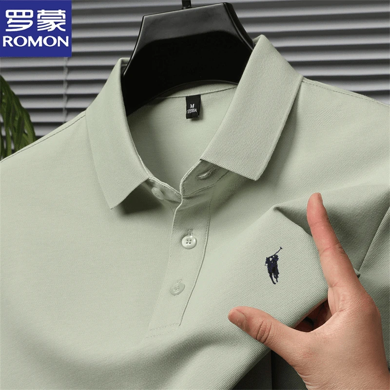 罗蒙夏季保罗POLO衫短袖休闲纯色棉小马标刺绣翻领T恤男薄款上衣