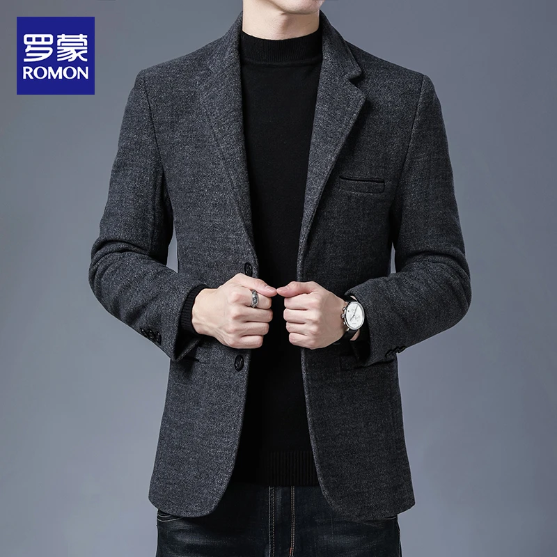 罗蒙春秋季新款西装外套男中年男士爸爸装羊毛休闲西服上衣服夹克