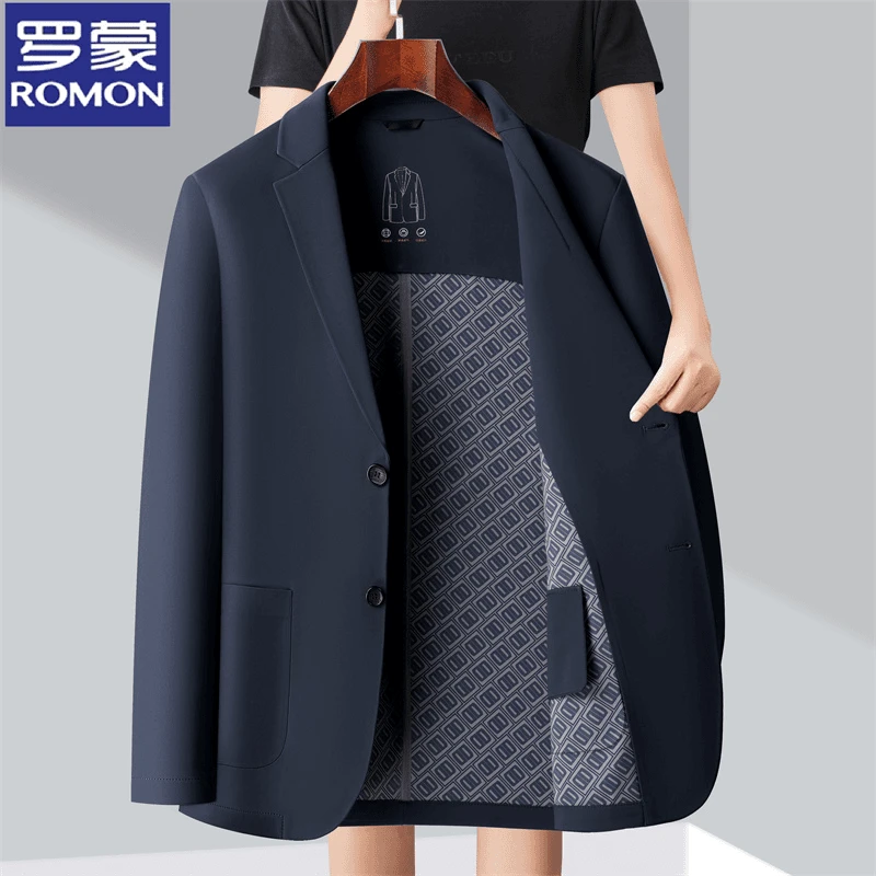 罗蒙2025新款男士西装外套中年爸爸装上衣休闲商务便西夹克衫潮
