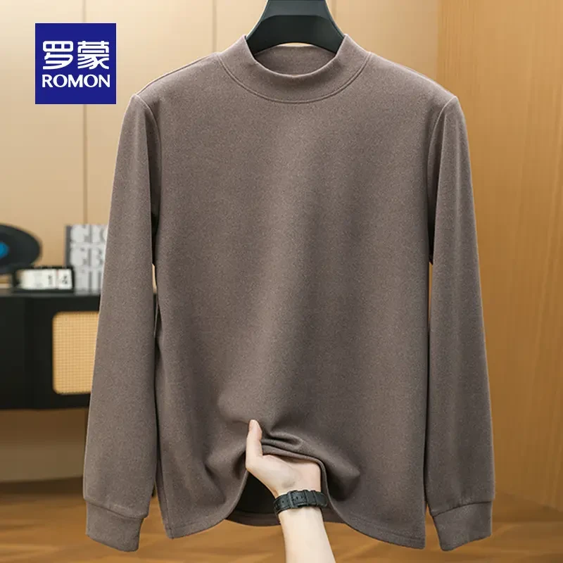 罗蒙石墨烯半高领加厚打底衫秋冬保暖长袖休闲中领t恤男内搭上衣