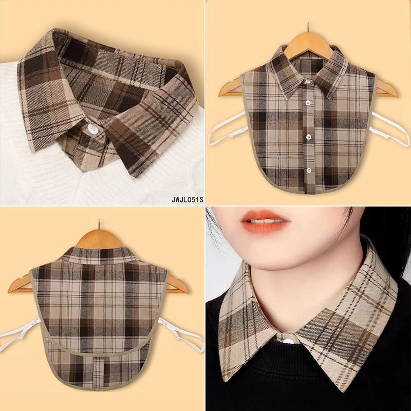 W假领子女配卫衣春秋多功能假衬衣领百搭假领美拉德时尚格子装饰