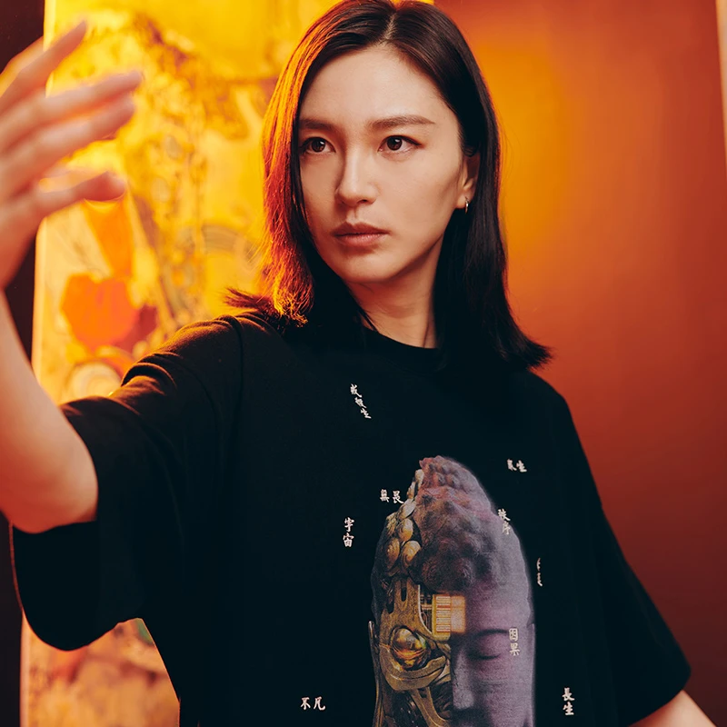 碧海潮生＜黑如来•夜光＞中国风国潮印花圆领纯棉宽松夏季短袖t恤