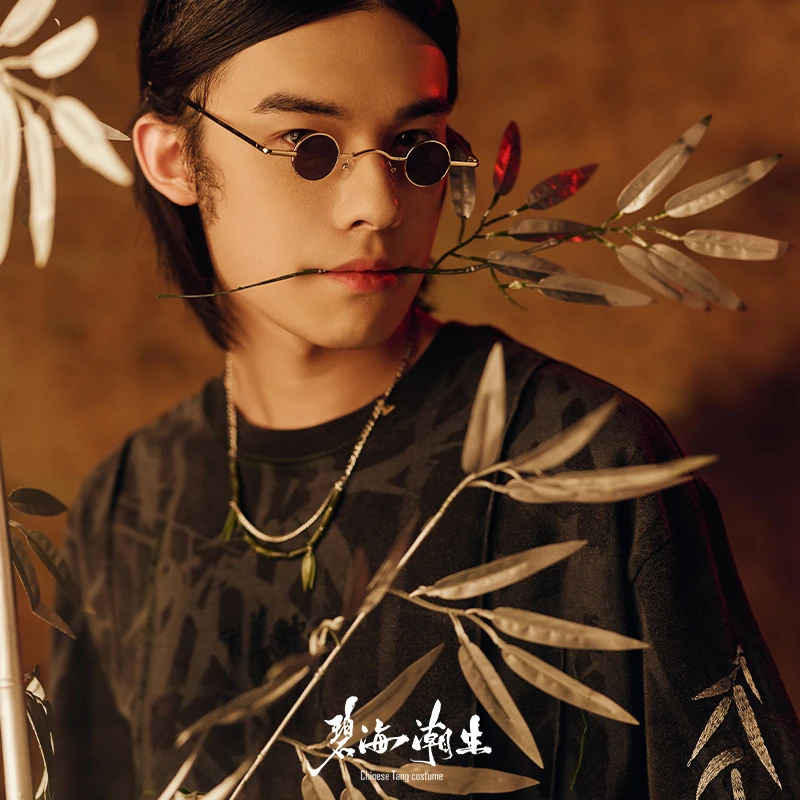 碧海潮生＜定风波＞新款中国风国潮纯棉绣印花做旧水洗短袖t恤