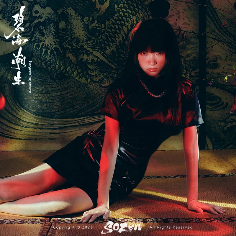 碧海潮生＜穿林打叶＞春夏新款中国风国潮短款开衩改良旗袍连衣裙