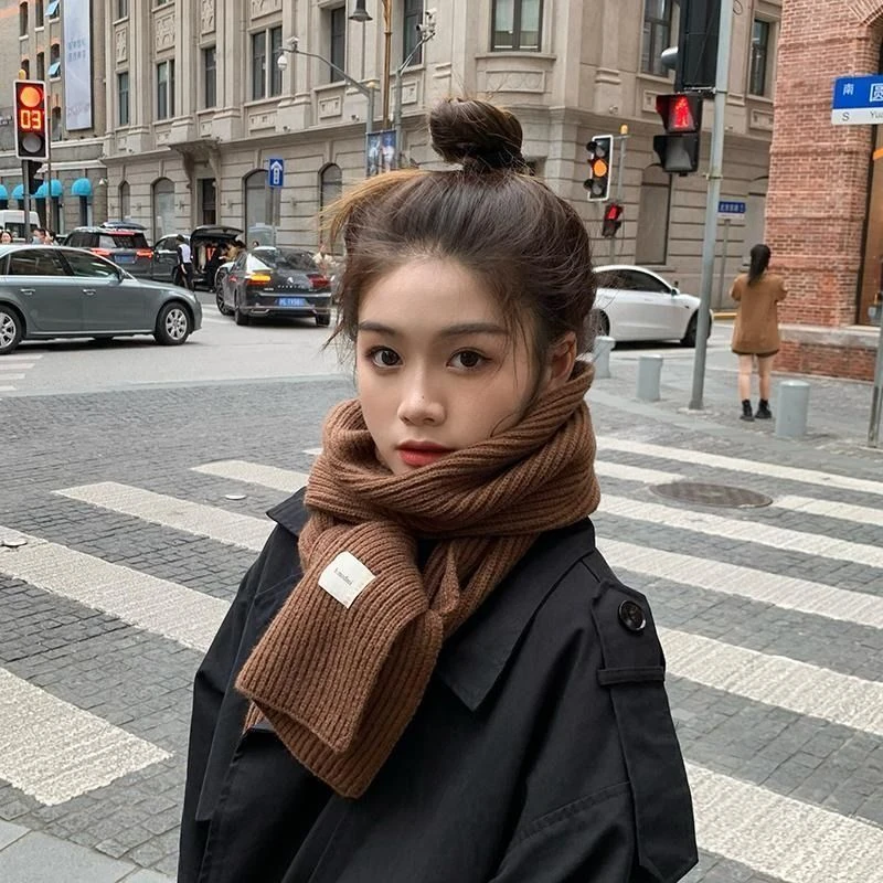 新款红色针织围巾男女冬季韩版百搭学生情侣加厚保暖针织ins围脖