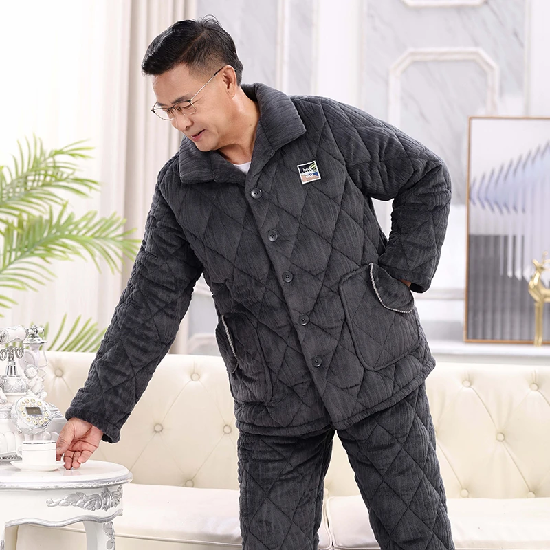 2014冬季中老年珊瑚绒加厚加绒男士爸爸保暖老人夹棉家居服秋冬