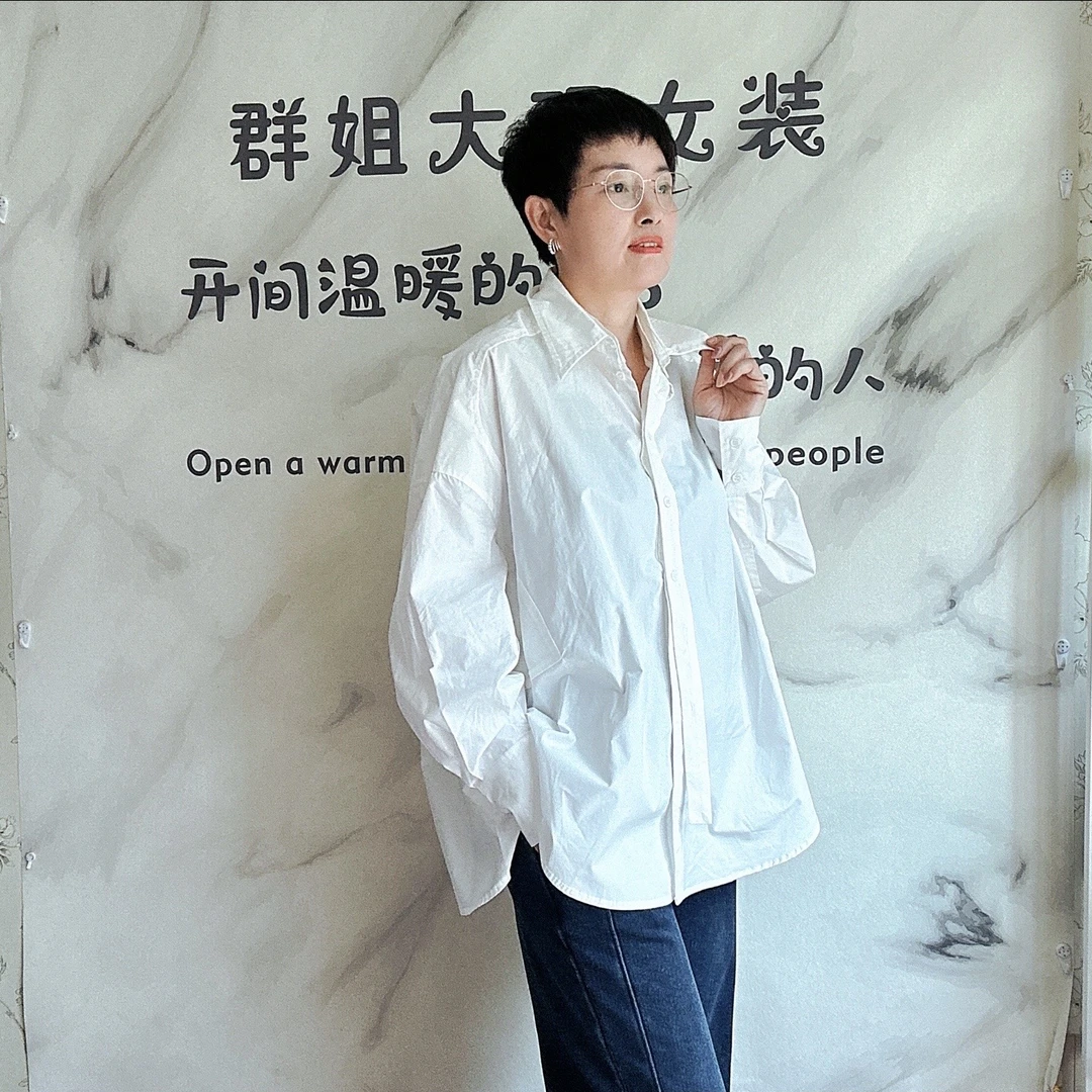 【杭州群姐家】77063秋季新款百搭休闲白衬衫