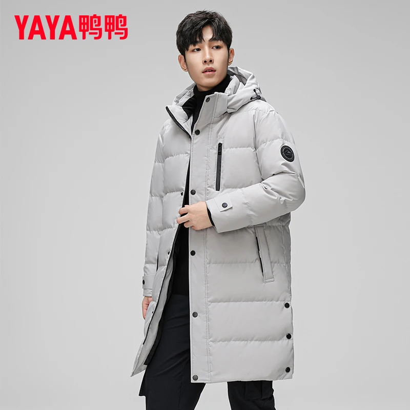 YAYA/鸭鸭羽绒服男中长款过膝冬季2024新款加厚连帽防风羽绒服