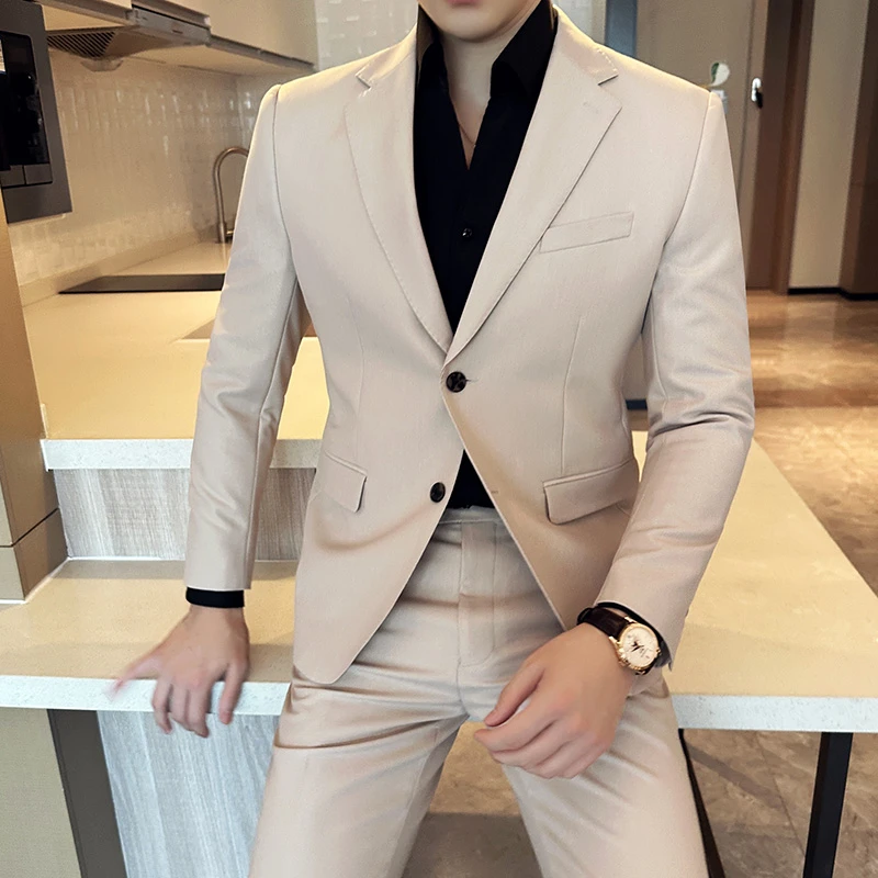 秋冬西服套装男士男款双扣西装纯色正装潮流帅气修身小西装男