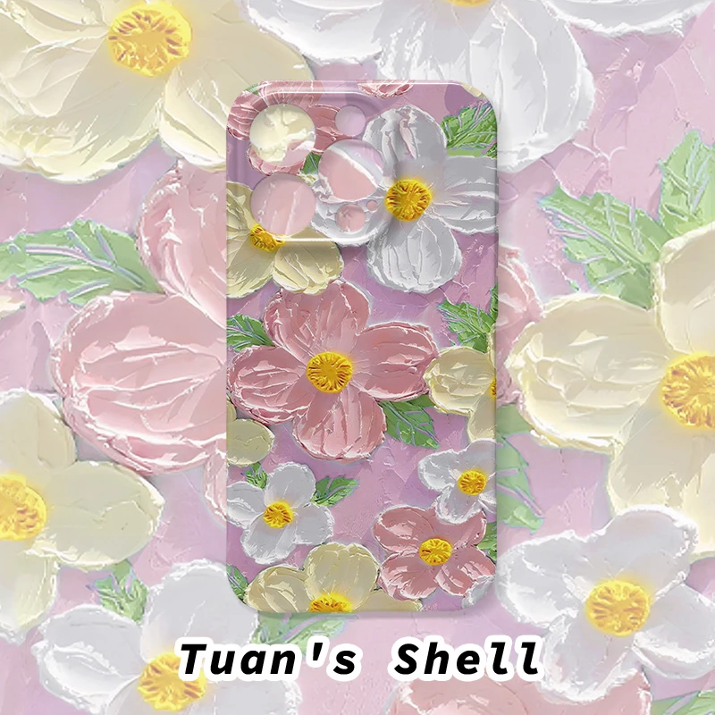 油画花朵菲林软壳适用苹果/华为/VIVO/OPPO可爱个性全包手机壳