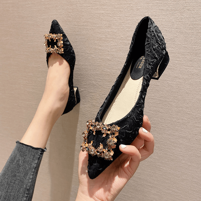 2023春秋新款软底尖头中跟单鞋女百搭豆豆鞋浅口仙女晚晚风温柔鞋