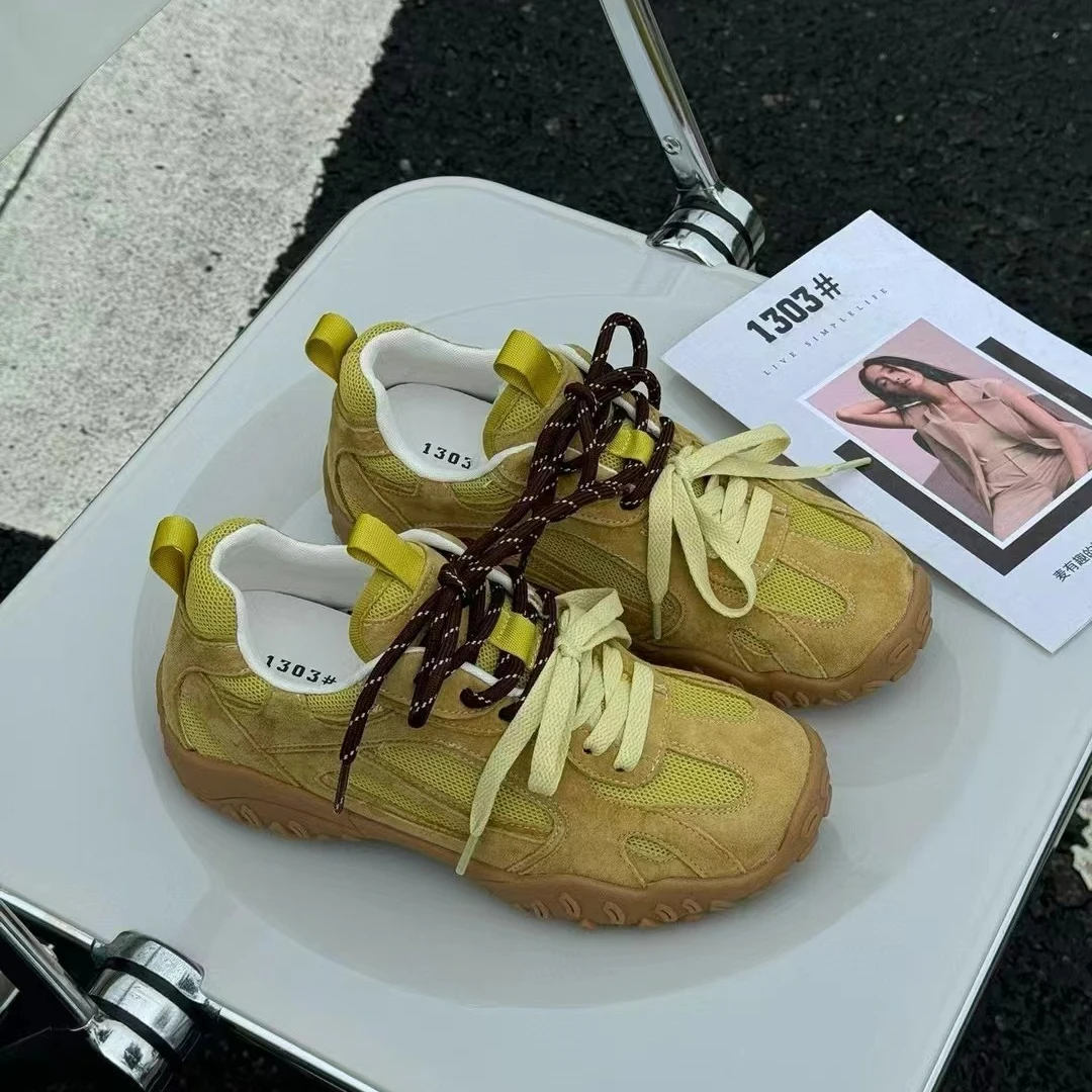 厚底双鞋带网面德训鞋2024新款ins百搭运动休闲鞋透气女鞋7075