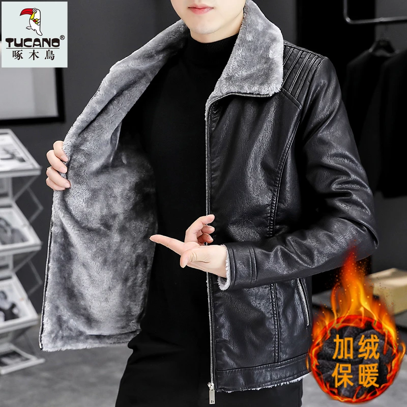TUCANO/啄木鳥【一体绒】男士皮衣2023新款加绒加厚冬季夹克外套