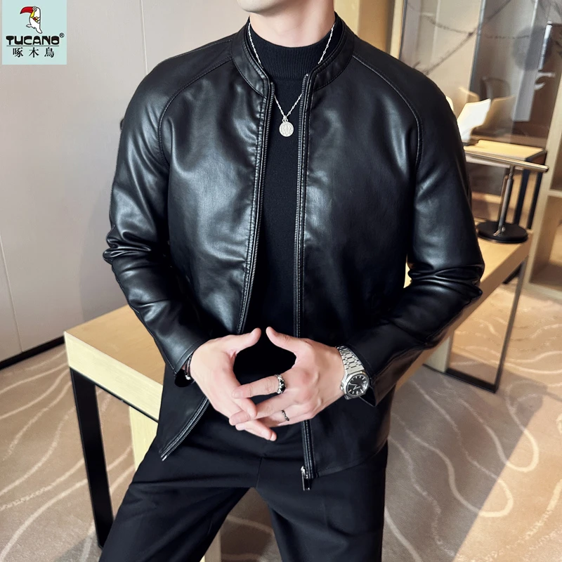 TUCANO/啄木鳥皮夹克外套男士春秋季新款休闲立领上衣机车皮衣男