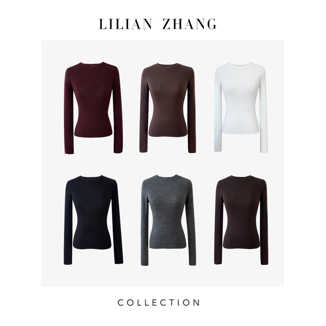 LILIAN ZHANG 秋冬定制—扬子纱-圆领长袖羊毛套衫打底衫  2408006