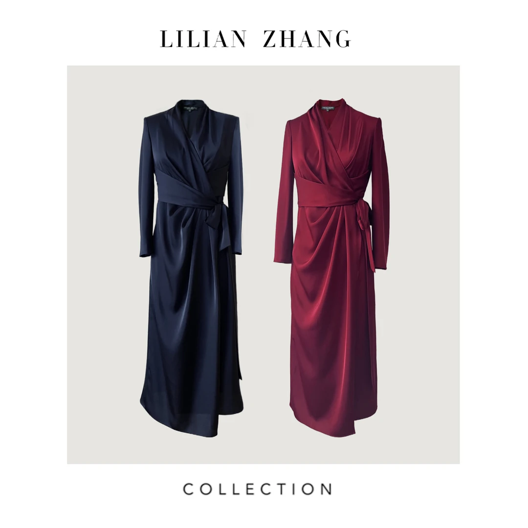 LILIAN ZHANG——浪漫邂逅—轻奢、法式围裹式收腰系带连衣裙 2201107
