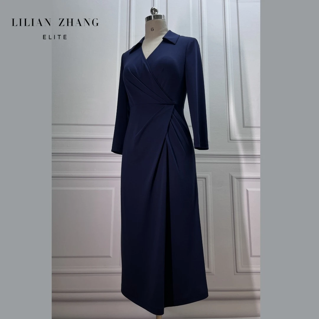 定制—自然意境—优雅绽放 褶饰针织纯色修身收腰连衣裙 2301001