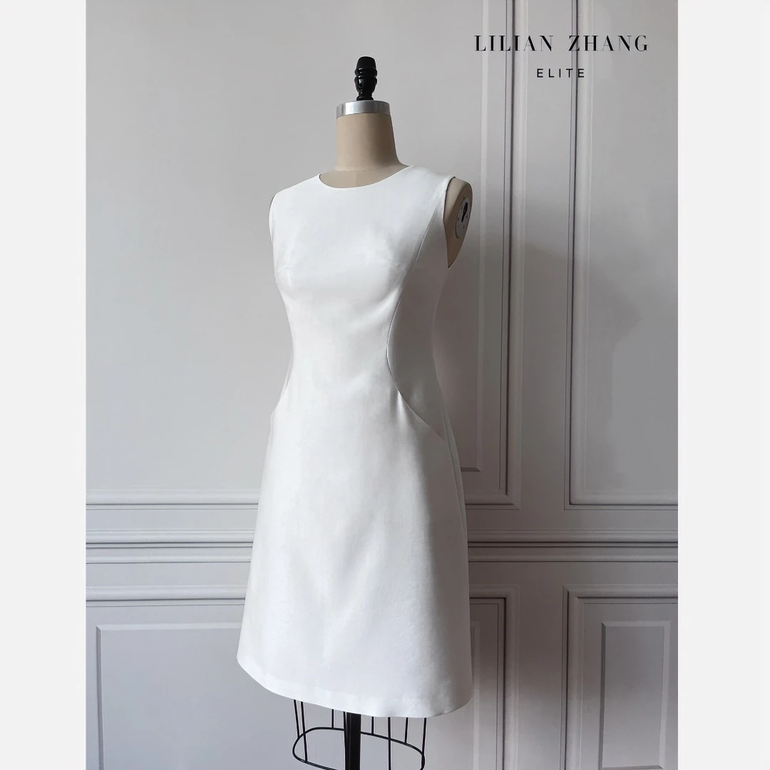 象牙塔里的浪漫-法式极简A廓形高腰无袖修身气质连衣裙  2201087