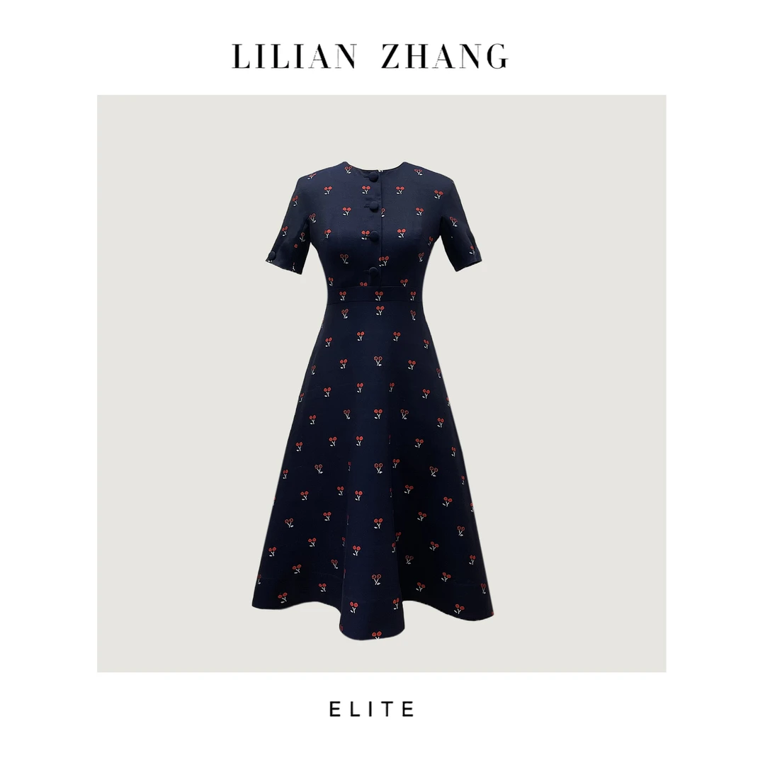 樱桃款-古着新穿-法式复古优雅赫本风修身轻奢高腰连衣裙 2201056