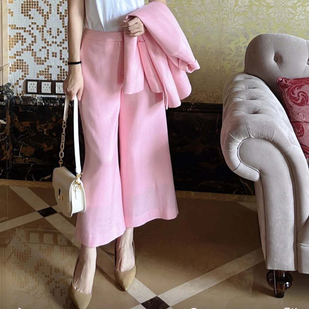 时尚通勤-定制-百搭显瘦时尚宽松休闲减龄高腰九分阔腿裤2204008