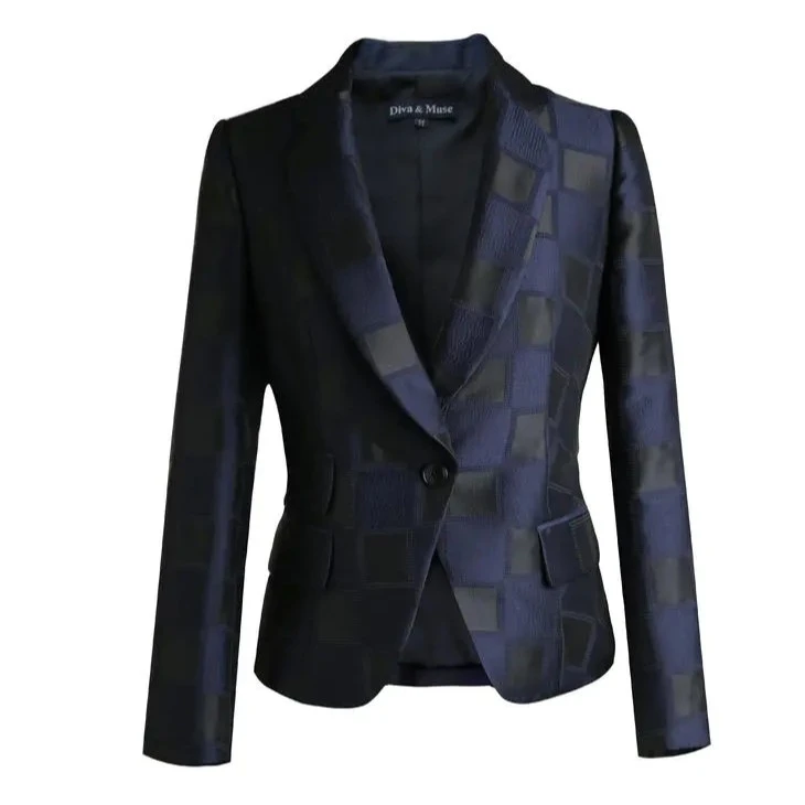 定制—“轻奢风”时尚精致提花格纹修身一粒扣秋季西装外套  1805010