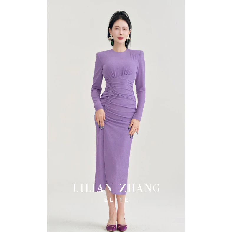 定制—都市力量—繁花盛绽—衣橱挚爱针织圆领长袖轻礼服裙2401019